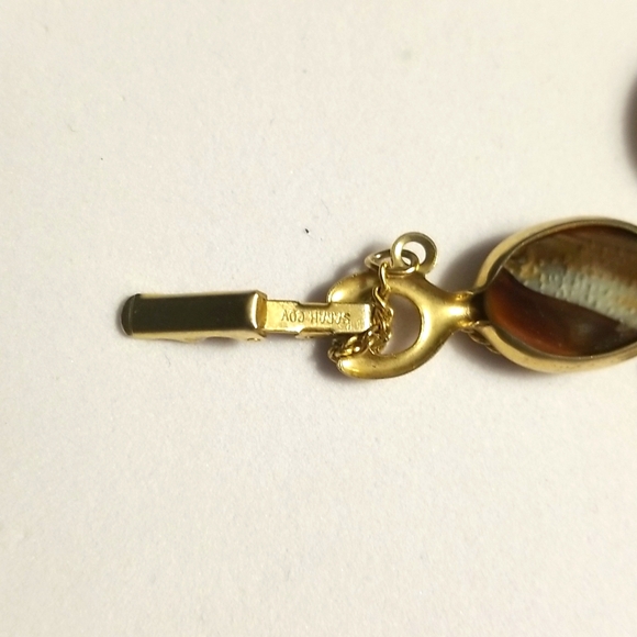 Sarah Cov Mid Century Agate Cabochons Golden Bracelet W Dafety Chain - Picture 9 of 15